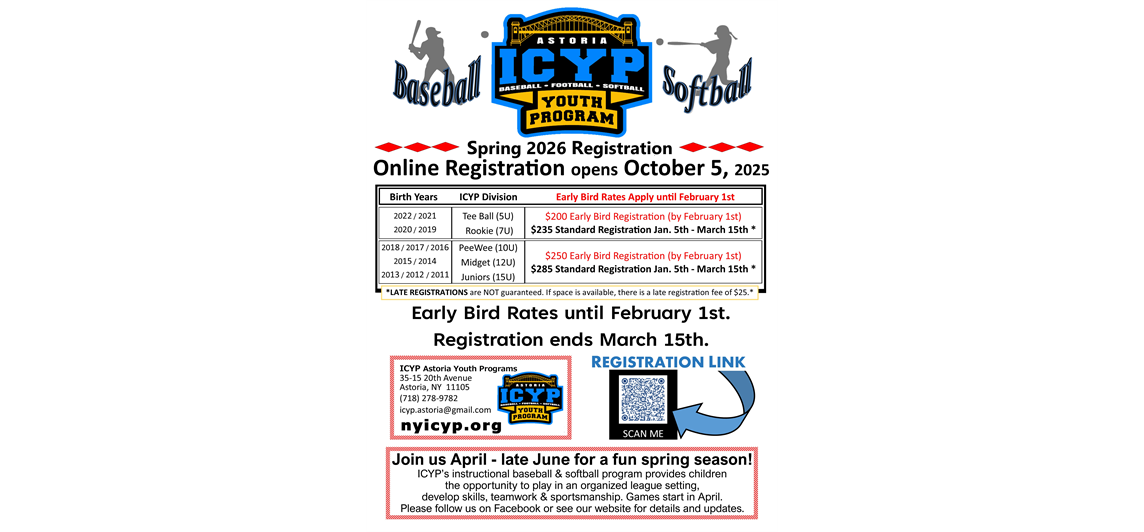Baseball/Softball flyer 2026 Season                                 IS NOW OPEN!!